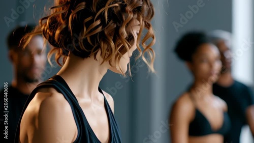 Young woman practicing contemporary dance in studio with soft side lighting