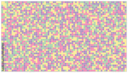 Tableau sur toile Abstract pixelated mosaic pattern with randomly arranged pastel colored squares creating a vibrant tiled background
