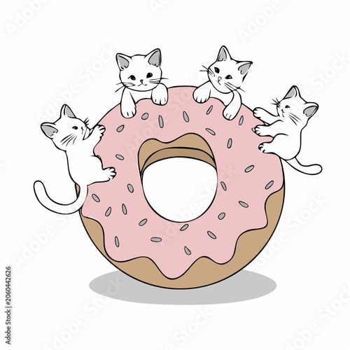 Cute Kittens Playing on a Pink Donut