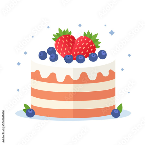Flat design Christmas cake with candles and berries