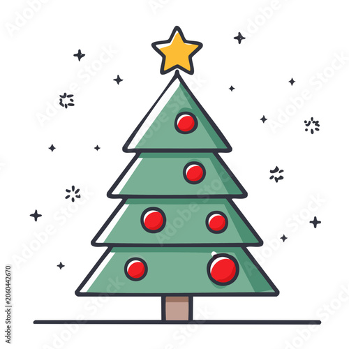 Flat design Christmas tree with star and ornaments