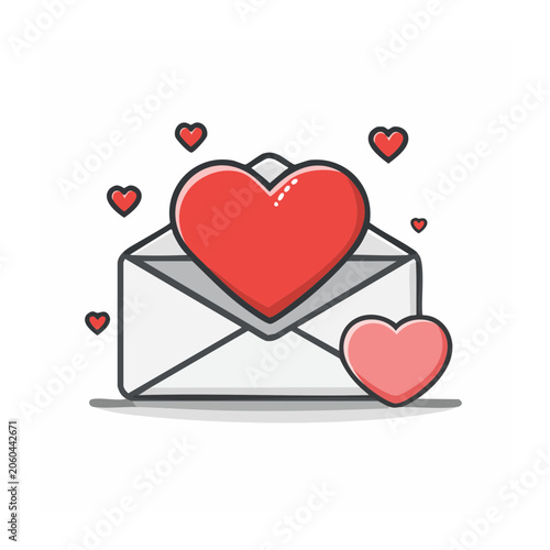 Flat design envelope with heart for love and valentine concept