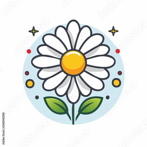 Stylized Daisy Flower Icon with Sparkles