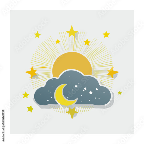 Sun and Moon with Cloud and Stars Illustration
