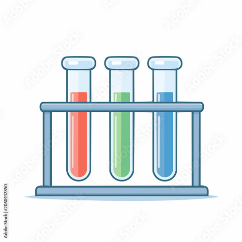 Three Test Tubes with Colored Liquids in a Rack