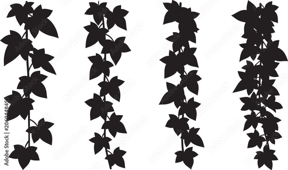 Fototapeta premium Hanging ivy leaves editable vector silhouette illustration high quality vector silhouette clipart set.