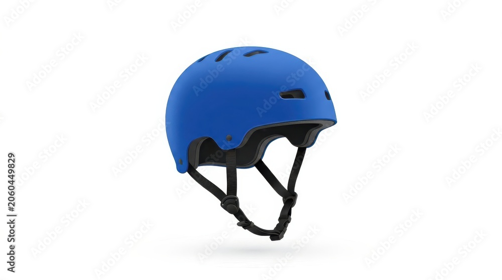Fototapeta premium Blue rounded helmet icon on a white background, professional sports lifestyle and safety equipment, minimalist graphic sign for