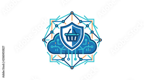 Minimalist Flat 2D Logo Icon for Cyber Monday Ecommerce Digital Shopping Cart and Click Concept in White Space Design