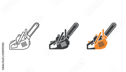 Schilderij op canvas Set of three chainsaw icons showing line art solid black and colored versions fo
