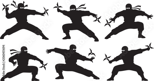 Foto Japanese ninja warrior set high quality vector silhouette illustration for clipart scalable design