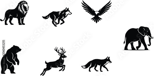 Photography Wild Animal Silhouette Collection Featuring Lion Wolf Eagle Elephant Bear and De