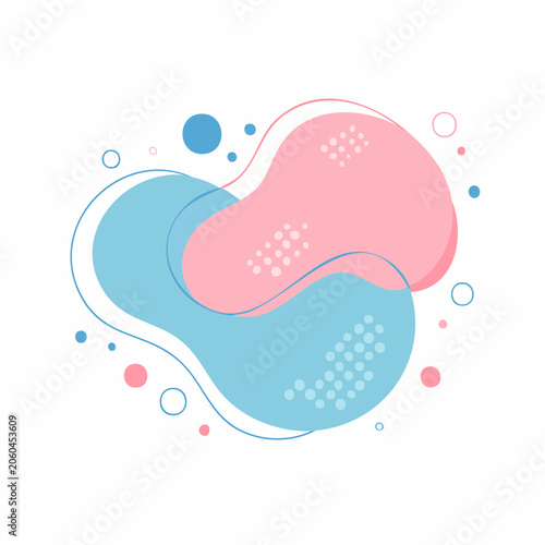 Abstract fluid shapes with dots and lines on white background
