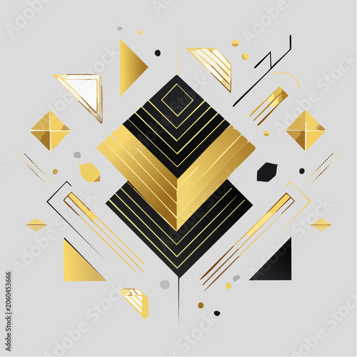 Abstract Geometric Design with Gold and Black Elements