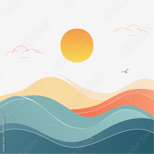 Abstract Landscape with Sun and Waves