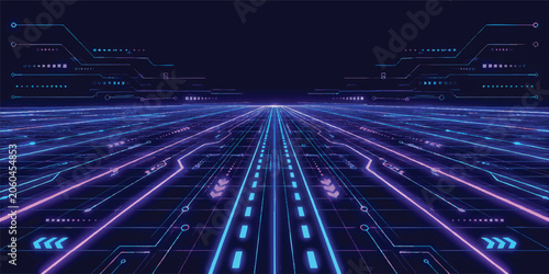 Valokuva Futuristic Data Transmission Highway, High Speed Digital Network Tunnel with Neo