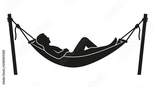 Cuadro en lienzo Person relaxing in a hammock black silhouette