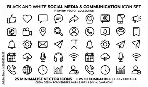 Schilderij op canvas Social media and communication vector set with interface icons