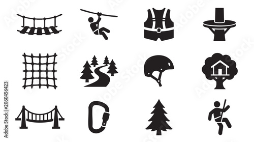 Foto Adventure icons, outdoor activity symbols, hiking and climbing graphics, black s