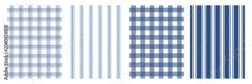 Konstfotografi Blue gingham and stripe seamless pattern set for fabric and textile design
