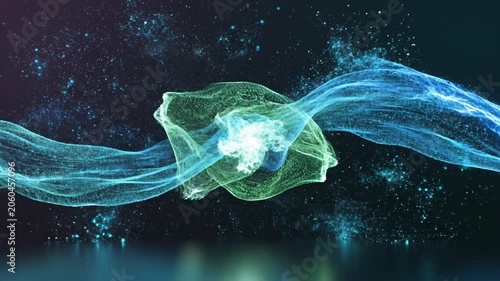 Abstract Neon Energy Waves Flowing and Intersecting in Darkness.