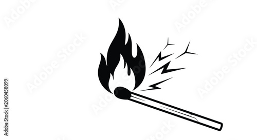 Burning wooden match stick with bright flame and flying sparks represents fire danger, ignition source, or glowing light concept.