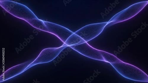 Abstract Neon Energy Waves Flowing and Intersecting in Darkness.