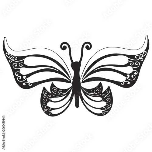 Butterfly in black and white tattoo style. Vector illustration isolated on a white background.