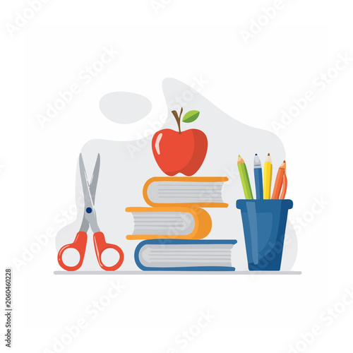 Flat design illustration of school supplies