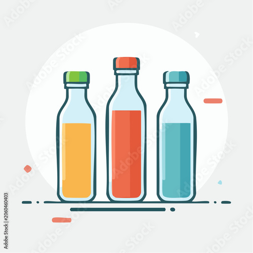Three colorful bottles with liquids