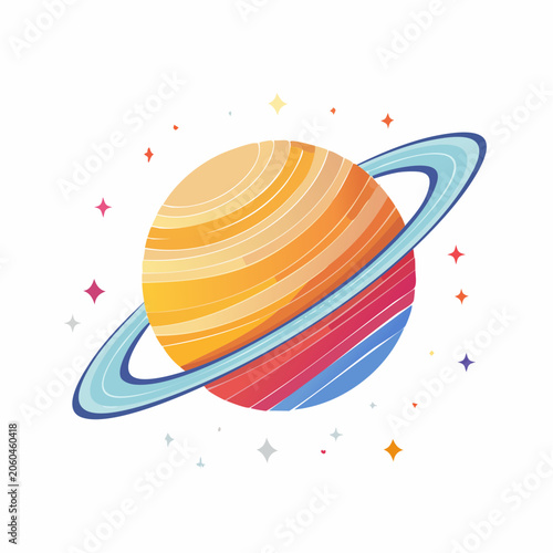 Stylized Planet with Rings and Stars