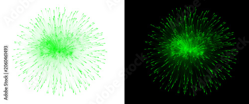 Tableau sur toile Green dandelion puffball abstract, glowing neon fiber optic sphere, organic radi