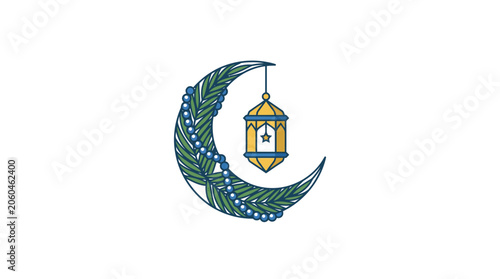 Konstfotografi Minimalist flat design 2D geometric Ramadan lantern icon in white space for Isla