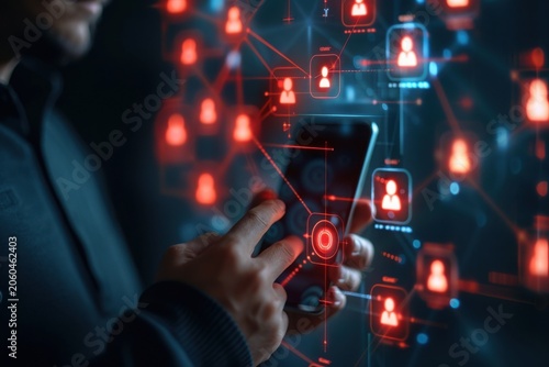Access control concept. Businessman using mobile smartphone with virtual access control icon for access security personal data. Automatic access control system