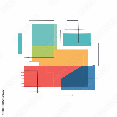 Abstract Geometric Composition with Overlapping Shapes and Lines