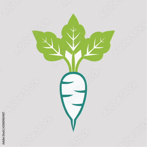 Stylized Icon of a Radish with Green Leaves