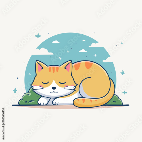 Cute Cartoon Cat Sleeping Peacefully