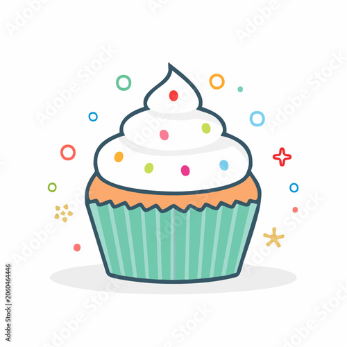 Cute Cupcake with Sprinkles and Confetti