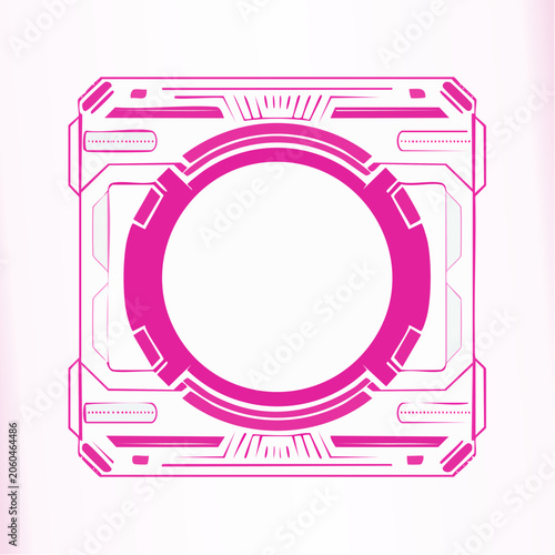 Futuristic UI Element with Pink Neon Ring and Geometric Frame