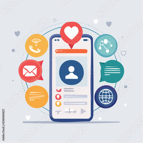Smartphone with Social Media Icons and Network Connections