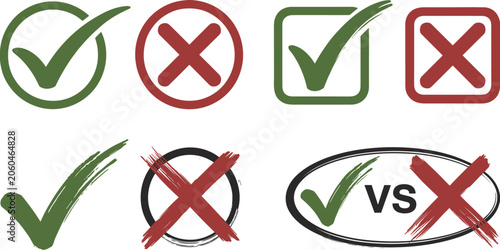 Tableau sur toile Collection of Check Mark and Cross Symbols