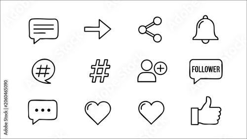 Social Media & Digital Network Outline Icons