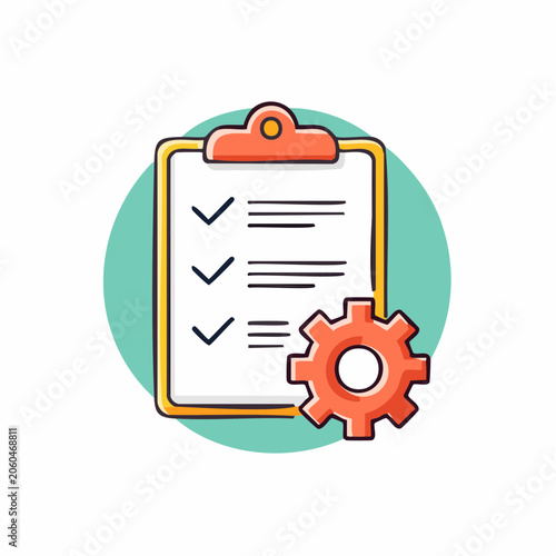 Clipboard with Checklist and Gear Icon
