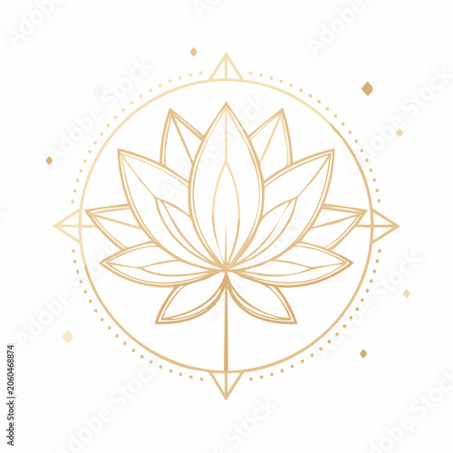 Golden Lotus Flower Mandala with Geometric Design