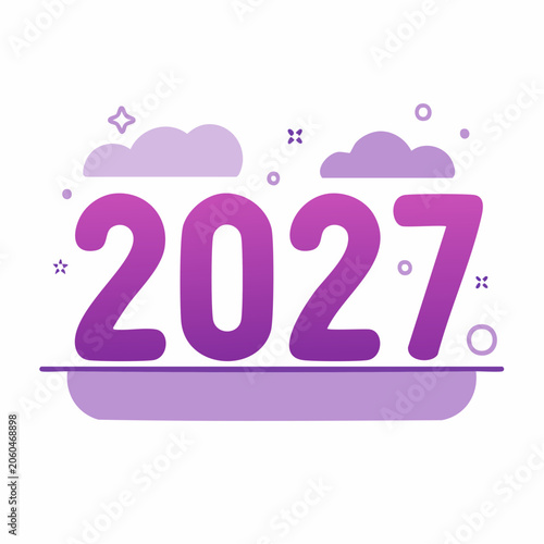 Happy New Year 2027 with Purple Gradient Numbers and Clouds
