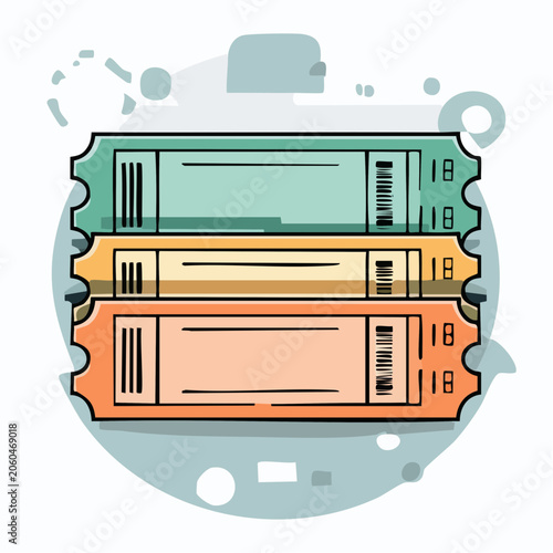Stack of three colorful tickets