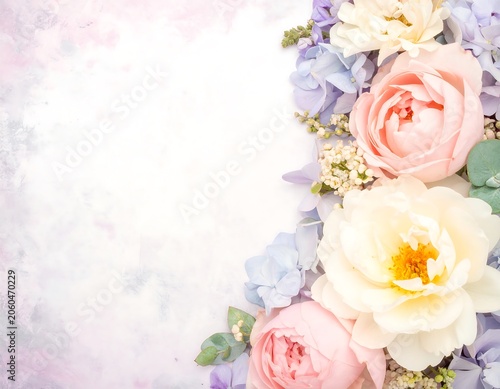 Pastel flowers arranged in a frame