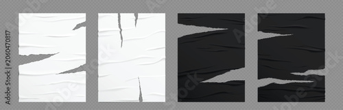 Realistic set of ripped glued wall posters