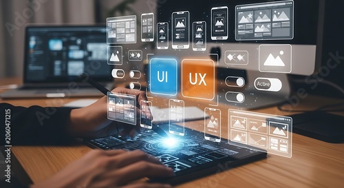 Digital UI and UX designer working on tablet computer