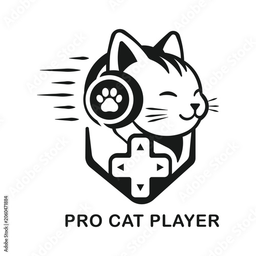 Minimalist Kids Gaming Cat T Shirt Design Vector with Cute Cartoon Player Mascot
