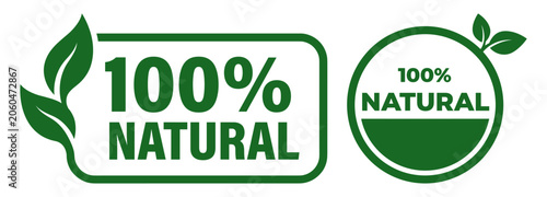 Natural product badge label sticker with green leaf